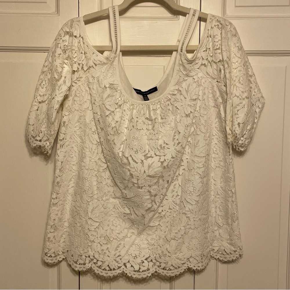 White House Black Market Cold Shoulder Lace Top | Women’s Size M